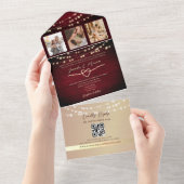 String Lights Gold und Burgund Wedding All In One Einladung (Abreißen)