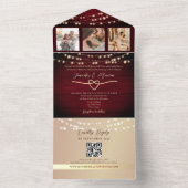 String Lights Gold und Burgund Wedding All In One Einladung (Innen Boden)
