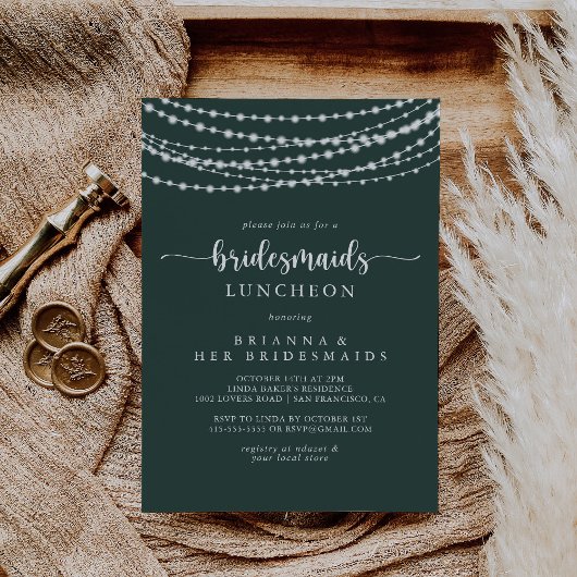 String Lights Green Bridesmaids Luncheon Dusche Einladung