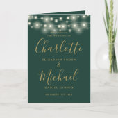 String Lights Green Gold Elegante Script Hochzeit Programm (Vorderseite)