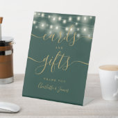 String Lights Green Gold Script Cards und Geschenk Sockelschild (In SItu)