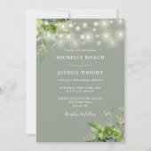 String Lights Greenerity Foto Sage Green Wedding Einladung (Vorderseite)