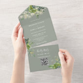 String Lights Greenerity QR Code Sage Green Weddin All In One Einladung (Abreißen)