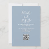 String Lights Greenery Dusty Blue QR Code Wedding Einladung (Rückseite)