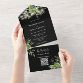 String Lights Greenery Floral QR Code Wedding All In One Einladung (Abreißen)