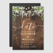 String Lights Greenery Wood Wedding Save The Date Magneteinladung (Vorne/Hinten)