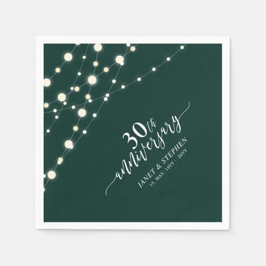 String Lights | Grüner 30. Hochzeitstag Serviette (Vorderseite)