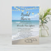 String Lights Hearts in Sand Beach Brautparty Einladung (Stehend Vorderseite)