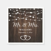 String Lights Herz rustikale Holzhochzeit Serviette (Vorderseite)