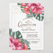 String Lights Hibuscus Summer Quinceañera Einladung (Vorne/Hinten)