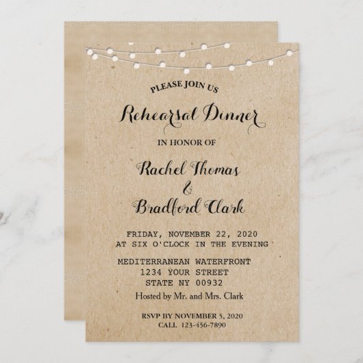 String Lights Hochzeit Probe Dinner Custom Einladung (Vorne/Hinten)