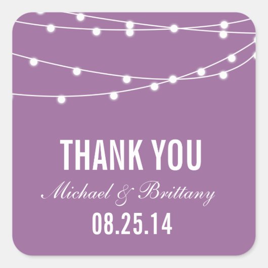String Lights | Hochzeitskleber Quadratischer Aufkleber (Vorderseite)