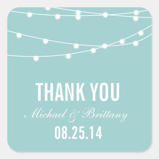 String Lights | Hochzeitskleber Quadratischer Aufkleber (Vorderseite)