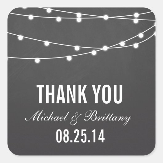 String Lights | Hochzeitskleber Quadratischer Aufkleber (Vorderseite)