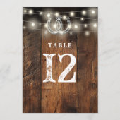 String Lights Horseshoes Barn Wood Table Number Einladung (Rückseite)