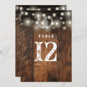 String Lights Horseshoes Barn Wood Table Number Einladung (Vorne/Hinten)