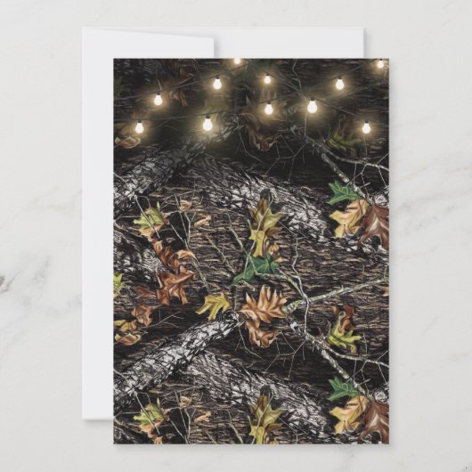 String Lights + Jagen Camouflage Hochzeitseinladun Einladung (Rückseite)