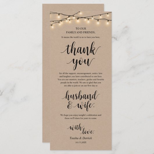String Lights Kraft, Place Setting Dankeschön Card Programm (Vorne/Hinten)