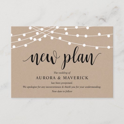 String Lights Kraft, Schwarz, Hochzeitverschiebung Begleitkarte (Vorderseite)