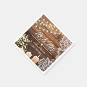 String Lights Lace Mr. und Mrs. Rustic Wood Weddin Serviette (Ecke)
