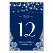 String Lights Lace Navy Blue Wedding Tischnummer (Rückseite)