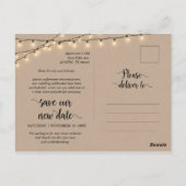 String Lights, Liebe ist geduldig, Hochzeit verzög Postkarte (Rückseite)