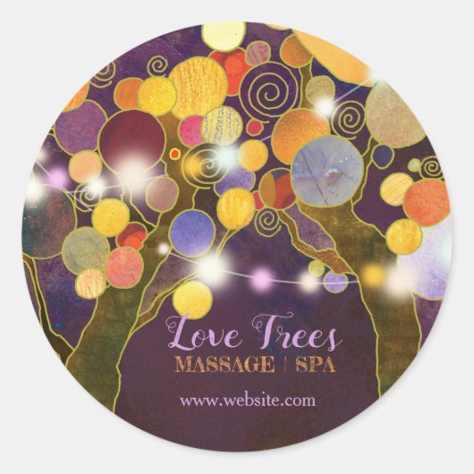 String Lights Liebe Trees in Lila Business Runder Aufkleber (Vorderseite)