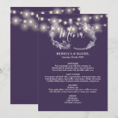 String Lights Lila Blumenhochzeit Menükarte (Vorne/Hinten)