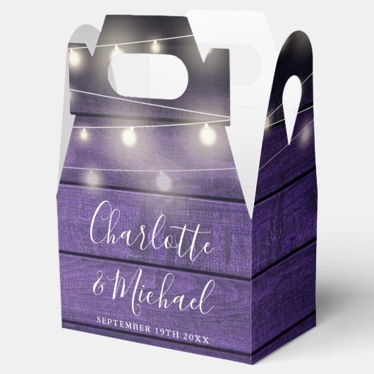 String Lights Lila rustikale HolzskriptWedding Geschenkschachtel (Geöffnet)