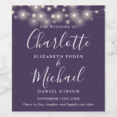 String Lights Lila Signature Script Wedding Weinetikett (Einzelnes Label)