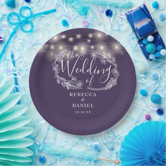 String Lights Lila SkriptWedding Pappteller (Party)