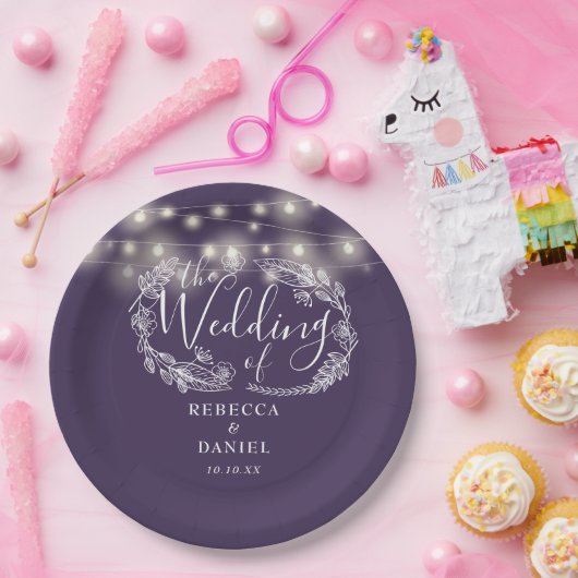 String Lights Lila SkriptWedding Pappteller (Party)