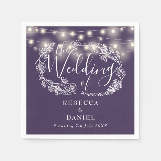 String Lights Lila SkriptWedding Serviette (Vorderseite)