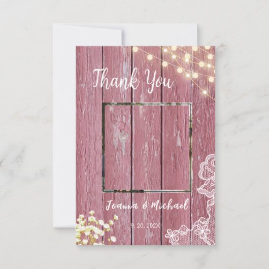 String Lights Lila Wood & Lace Wedding Vielen Dank Dankeskarte (Vorderseite)