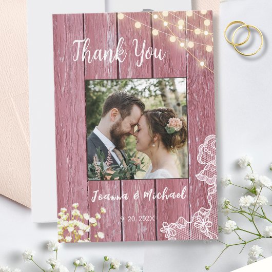 String Lights Lila Wood & Lace Wedding Vielen Dank Dankeskarte