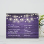 String Lights Lila Wood Wedding Program (Stehend Vorderseite)