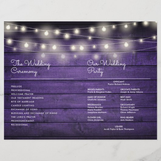 String Lights Lila Wood Wedding Program (Rückseite)