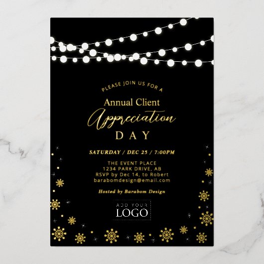 String Lights | Logo für das Party Client-Bewertun Folieneinladung (Vorderseite)