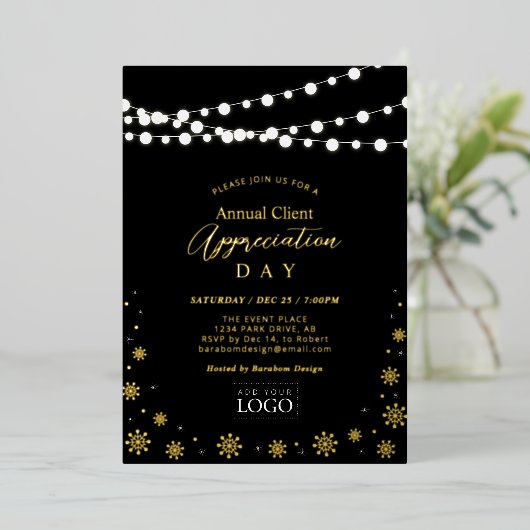 String Lights | Logo für das Party Client-Bewertun Folieneinladung (Stehend vorne)