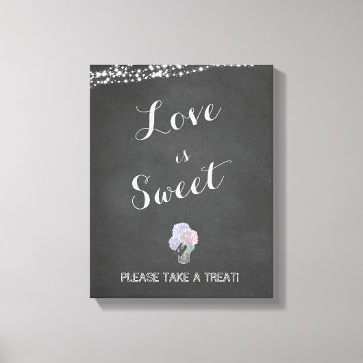 String Lights Mason Jar Chalkboard LIEBE ist SWEET Leinwanddruck (Vorderseite)