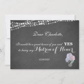 String Lights Mason Jar Chalkboard Matron of Ehre Einladung (Rückseite)