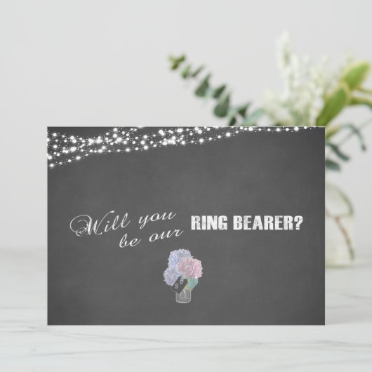 String Lights Mason Jar Chalkboard RING BEARER Einladung (Stehend Vorderseite)