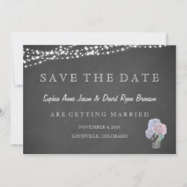 String Lights Mason Jar Chalkboard SAVE THE DATE