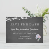 String Lights Mason Jar Chalkboard SAVE THE DATE (Stehend Vorderseite)