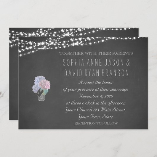 String Lights Mason Jar Chalkboard Wedite Einladung (Vorne/Hinten)