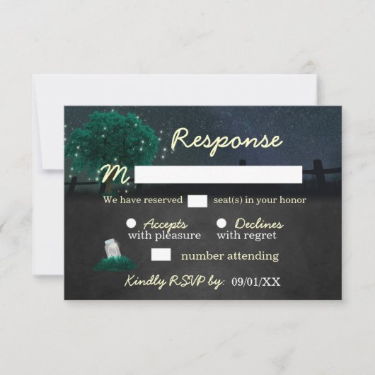 String Lights Mason Jar Firefly Wedding RSVP Cards Karte (Vorderseite)
