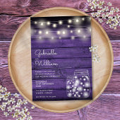 String Lights Mason Jar Rustic Lila Wood Wedding Einladung