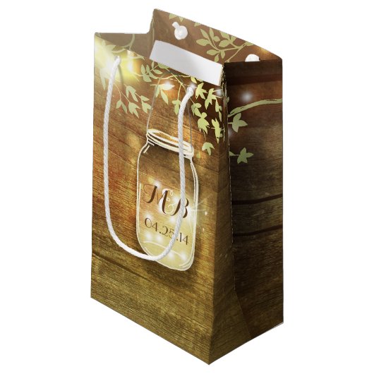 String Lights Mason Jar Rustic Wedding Kleine Geschenktüte (Vorderseite Schrägansicht)