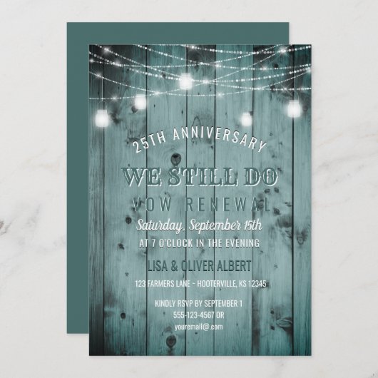 String Lights Mason Jar Rustic Wood Vow Erneuerung Einladung (Vorne/Hinten)