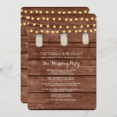 String Lights Mason Jar Wood Wedding Programs Programm (Vorne/Hinten)
